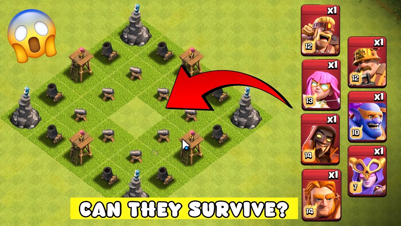 Can Any Super Troop Beat This Level 1 Defense Formation? 😱 | Clash of Clans