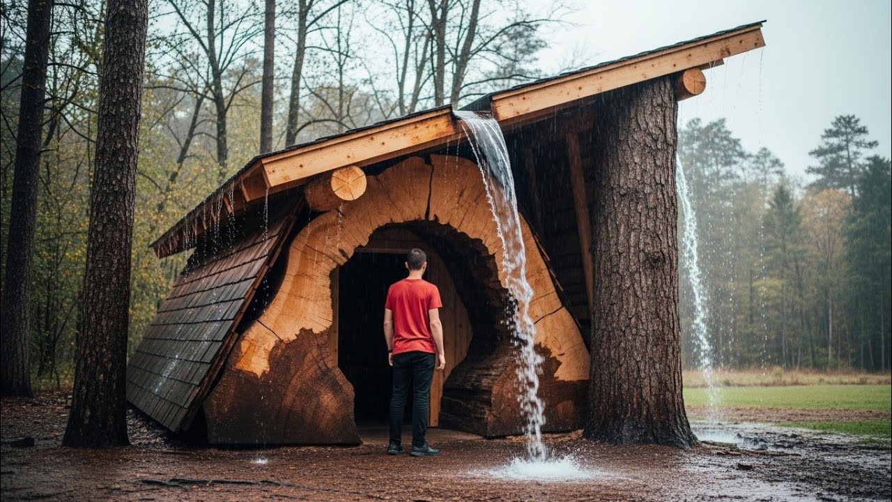 I Turned a Massive Hollow Tree Log Into a Hidden Modern Survival Home — Silent Rain ASMR