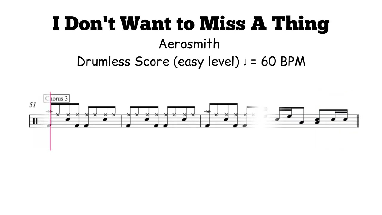 I Don't Want to Miss A Thing Drum Score - Aerosmith - Drumless - ♩ = 60 BPM