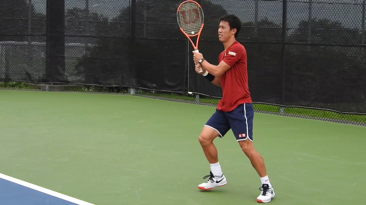 2017 08 07 Nishikori w Berdych practice hitting
