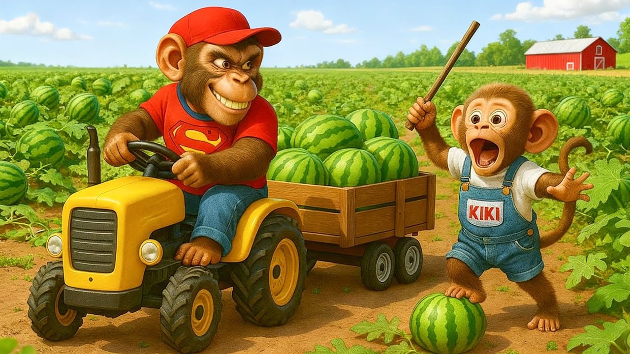 Monkey NaNa Drives Tractor to Harvest Apples and Catch a Sneaky Thief | Funny Monkey Farm Adventure