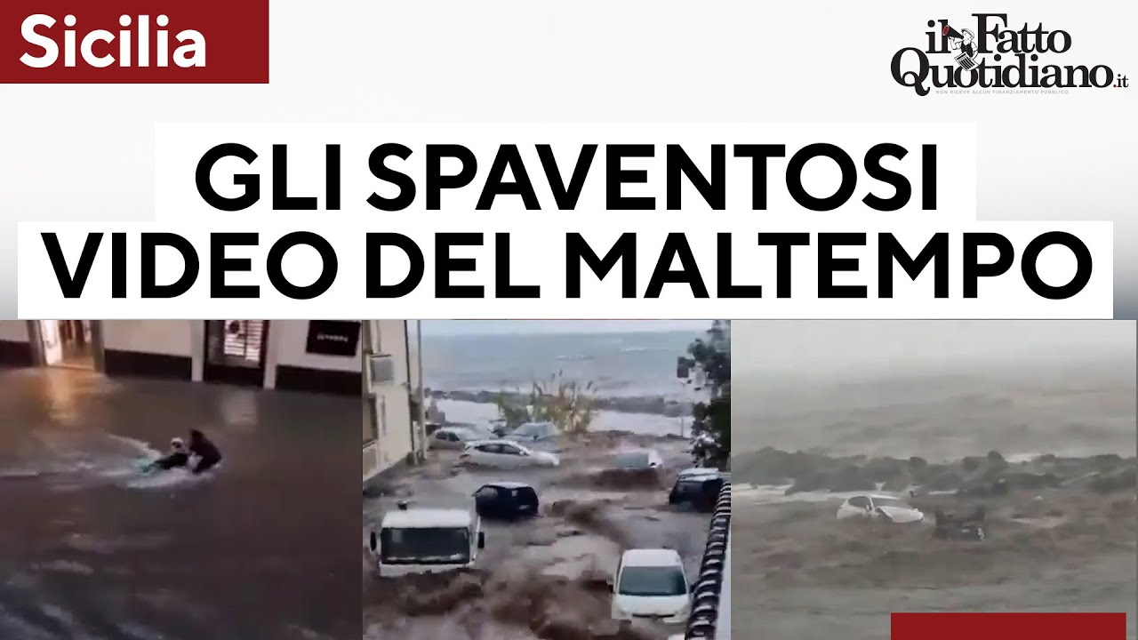 Gli spaventosi video del maltempo in Sicilia: strade come fiumi, allagamenti e auto trascinate