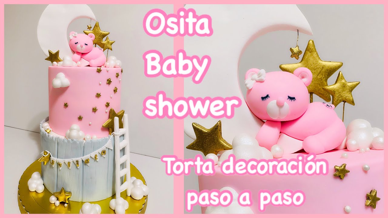 Baby shower Osita, luna y estrellas ✨ paso a paso (Tutorial decoración en Fondant) #torta #maqueta