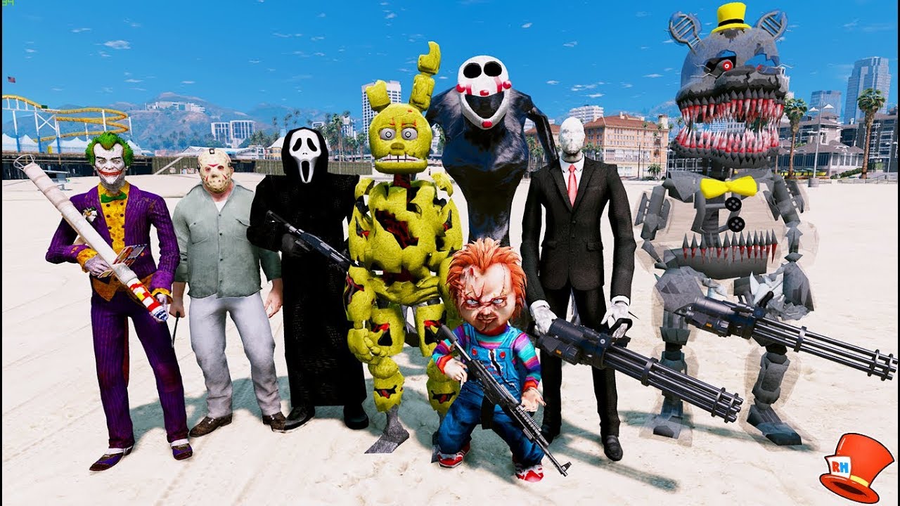 BAD ANIMATRONIC & VILLIAN SQUAD! (GTA 5 Mods FNAF RedHatter)