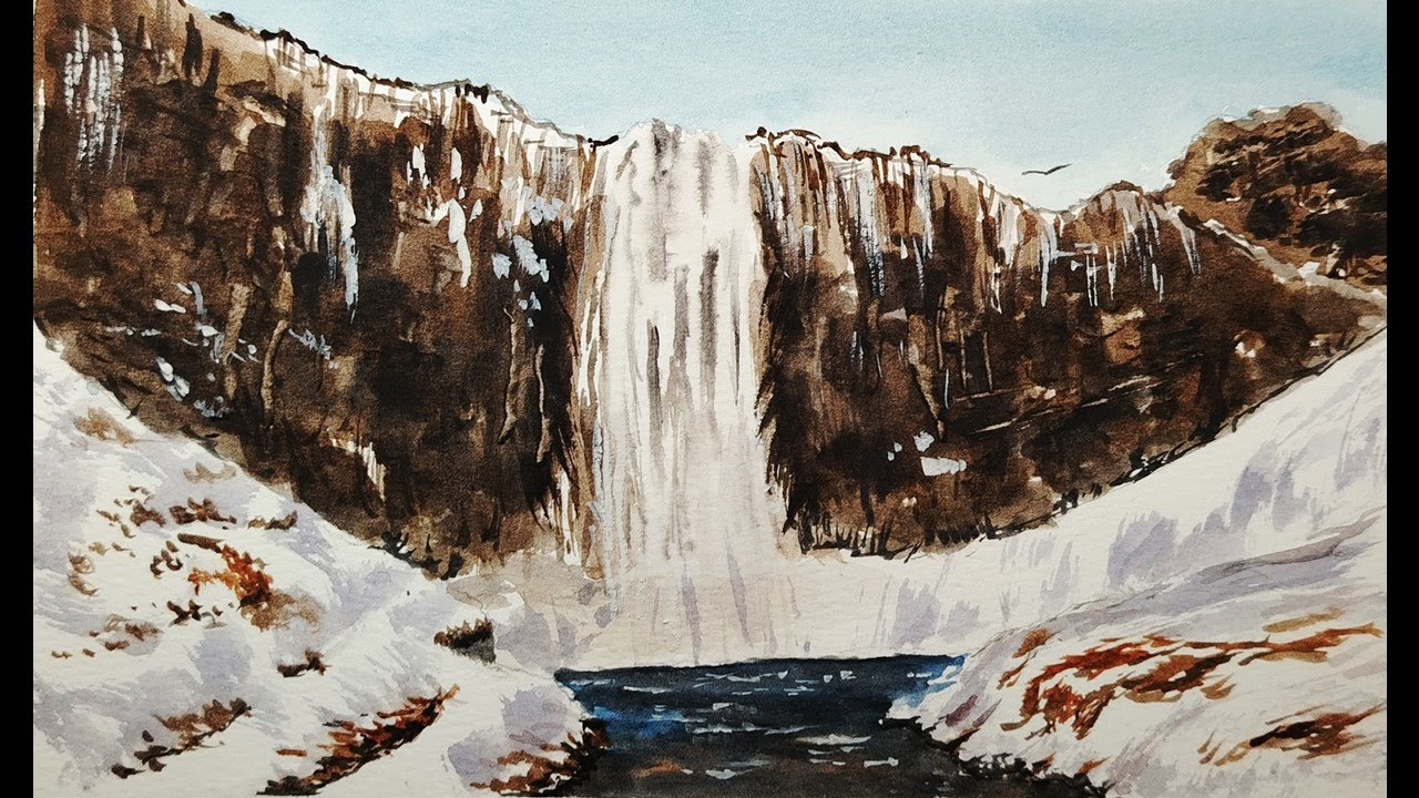 How to Paint a Waterfall in Watercolour | For Beginners' Tutorial | Loose Watercolor Technique