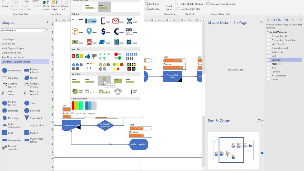 Using Visio to create a flowchart from Excel and update Excel from Visio