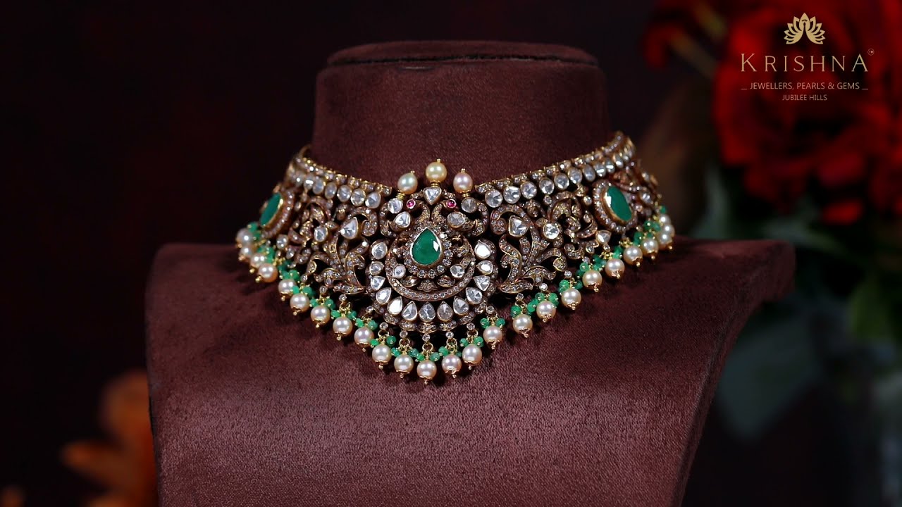 Victorian Polki Necklace / Polki Jewellery Designs 2022 / Krishna Jewellers Pearls & Gems