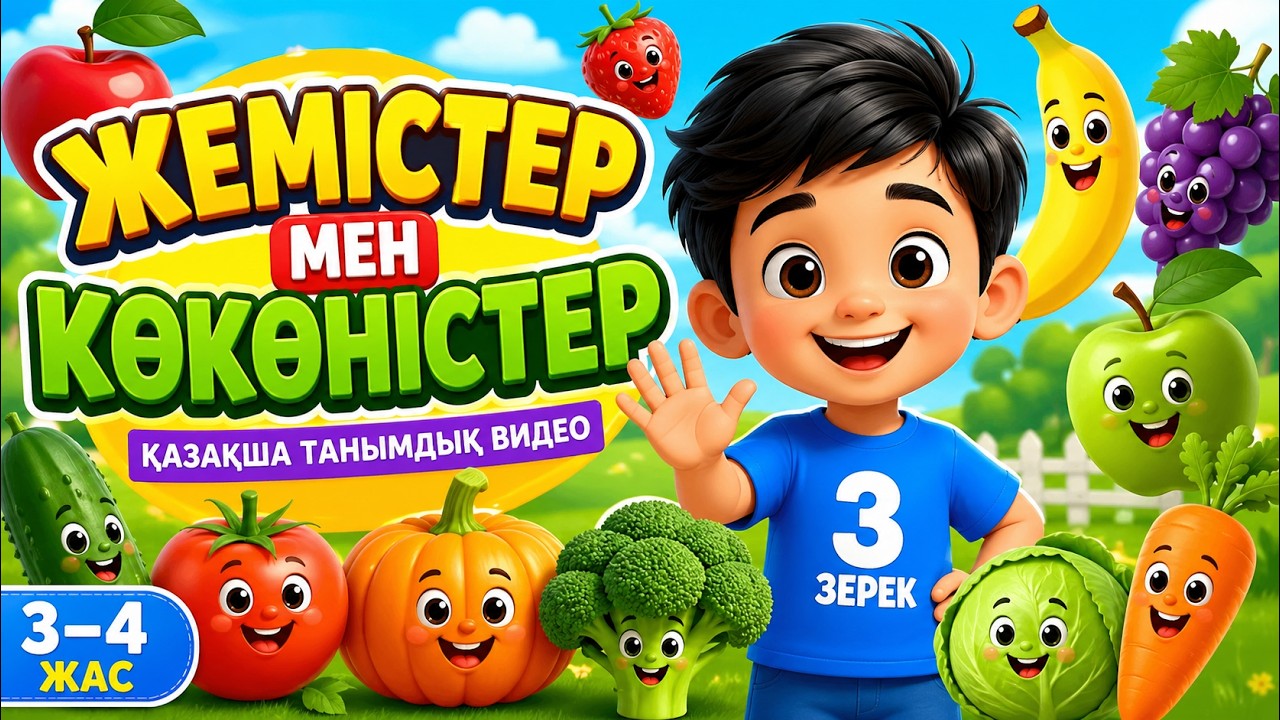 Жемістер мен көкөністер 3–4 жас балаларға қазақша танымдық видео