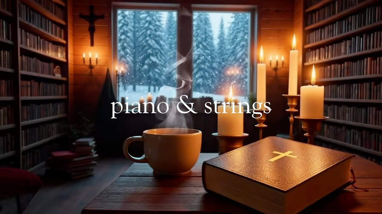 Catholic Monastery Library Winter Ambience | Gentle Piano & Strings for Prayer, Study, Reading