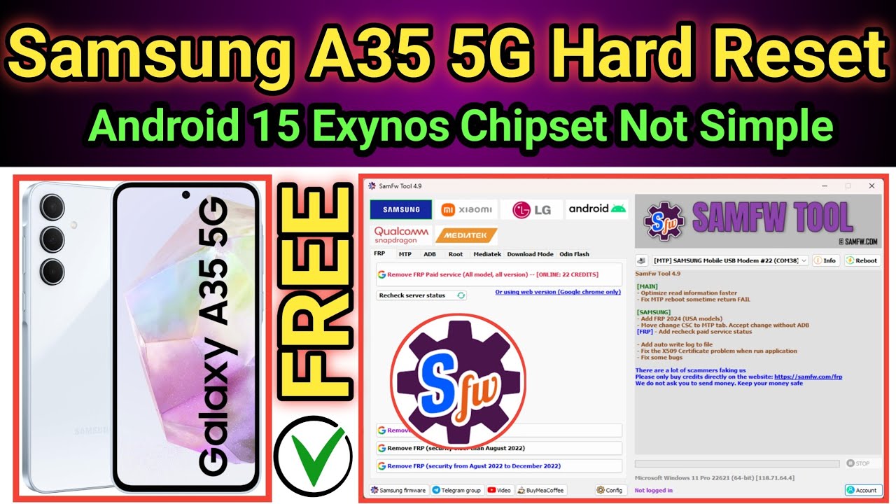 How to Hard Reset Samsung A35 5G Free by Samfw FRP tool android 15 | 2025