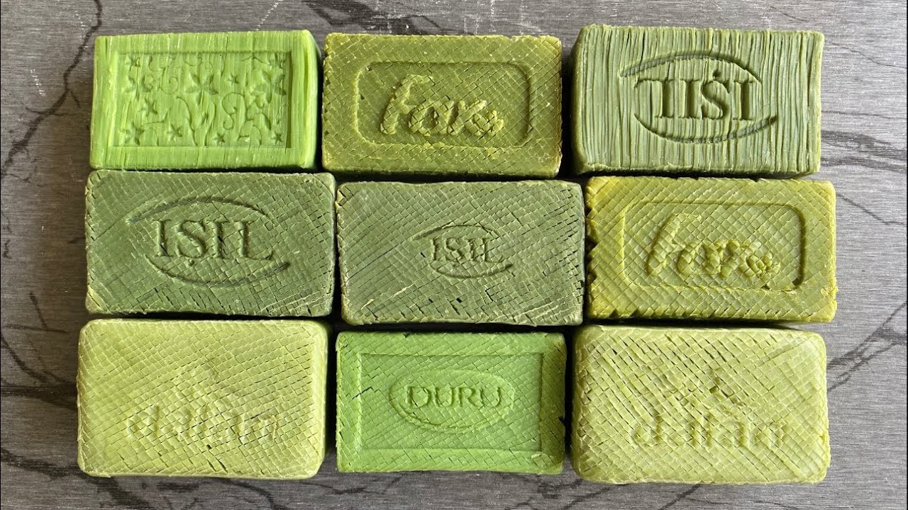 Asmr soap cutting diamond cubes on olive oil soaps