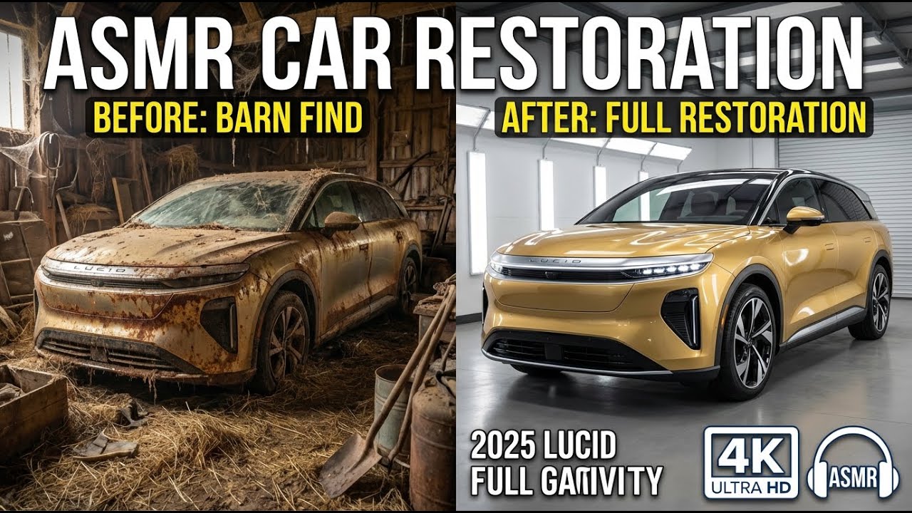 ASMR Car Restoration 2025 Lucid Gravity gold Severely Rusted Barn Find Full Restoration