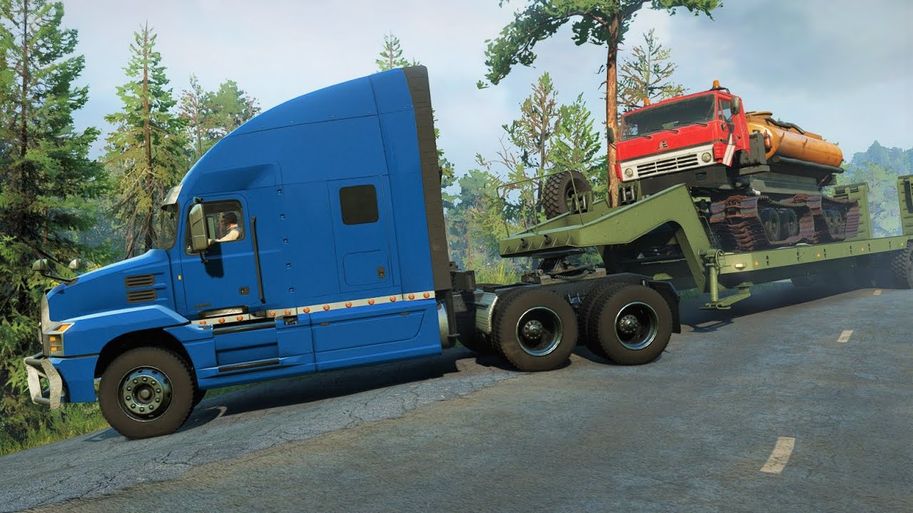 SnowRunner - Mack Anthem 2018  - Low Loader Trailer Transport Kamaz Truck Quad Tracked Oil Tanker