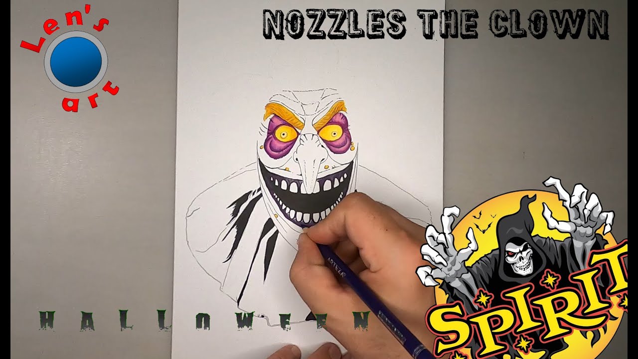 Spirit Halloween's Nozzles the Clown animatronic Drawing.
