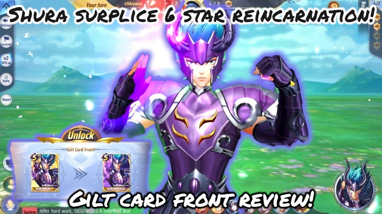 Saint Seiya: Awakening (KOTZ) - Shura Surplice 6 star Reincarnation! Gilt Card Front Review!