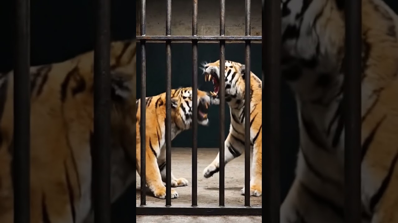 tiger fight with each other in cage