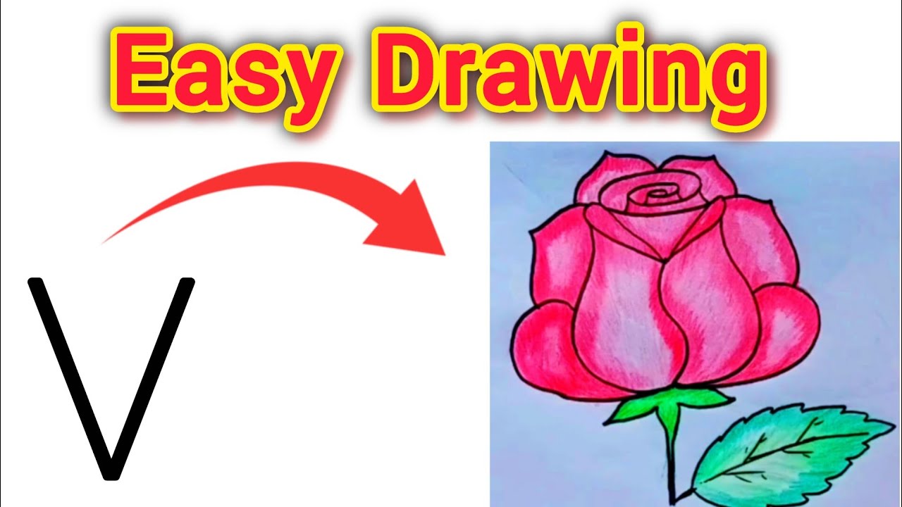 Easy Rose Drawing From V 🌹 | Step by Step Drawing for Beginners@PallaviBariha-h1t 
