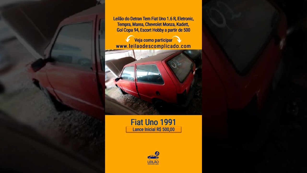 Leil&atilde;o do Detran Tem Fiat Uno 1.6 R, Eletronic, Tempra, Marea, Chevrolet Monza, Kadett, Gol Copa 94