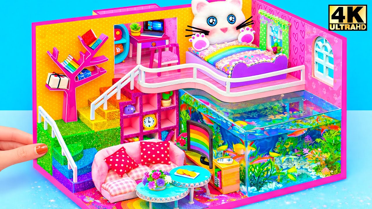 Make Cute Miniature Kitten House with Adorable Bedroom on Top of Fish Tank 🐾🐱 DIY Miniature House