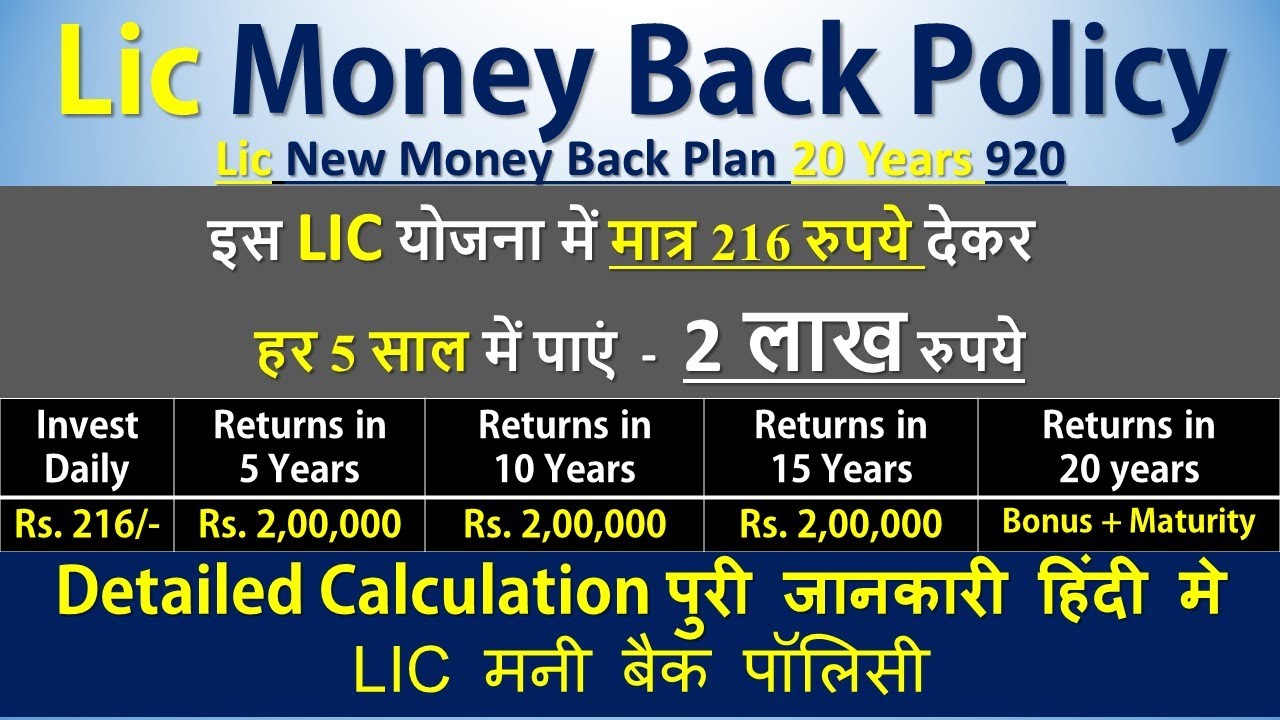Lic Money Back Policy | Lic New Money Back Plan 20 Years With Profits | Lic  New Money Back Plan 920