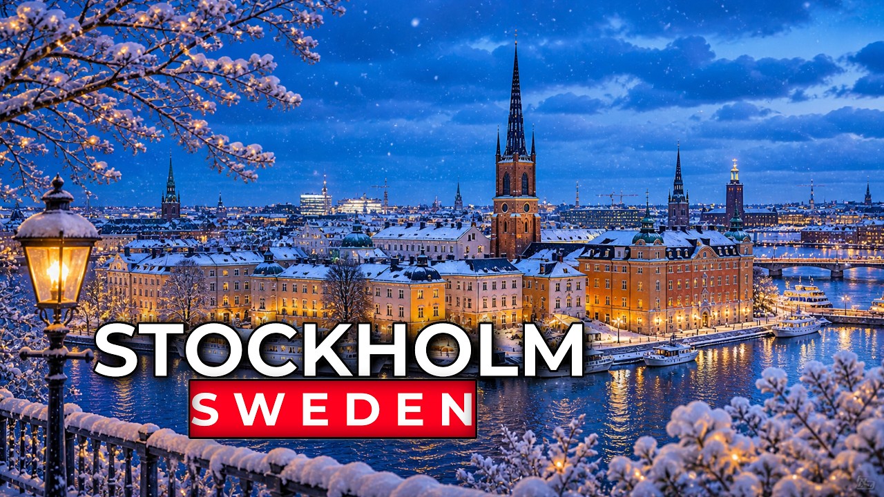 Stockholm 🇸🇪 Sweden | Night Walking Tour & Winter Ambience | Binaural ASMR 4K HDR