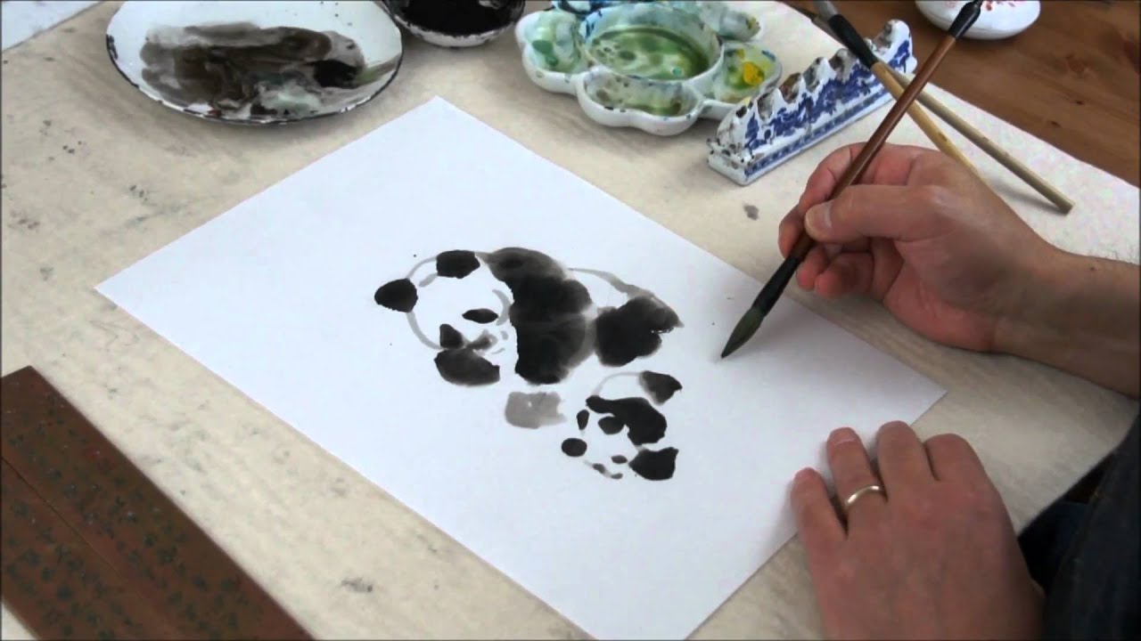 Panda Bears - How to Paint Animals in Sumi and Watercolor Tutorial(HD)