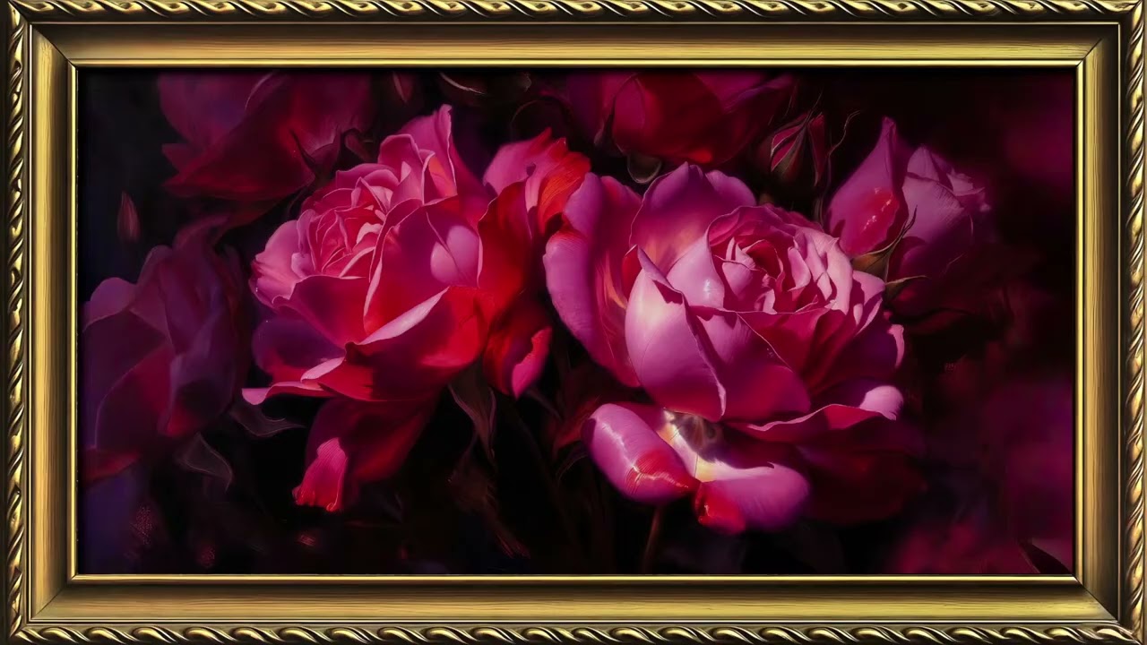 Elegant Gold Frame Art TV | Romantic Pink Roses 4K | 6 Hours TV Art Gallery | Ambient for Home Decor