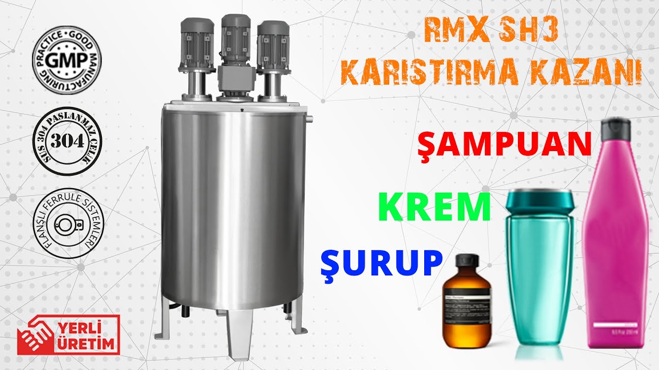 3 Motorlu Karıştırma Kazanı | Mixer | Krem, Şampuan ve Macun Karıştırma | Çift Cidarlı