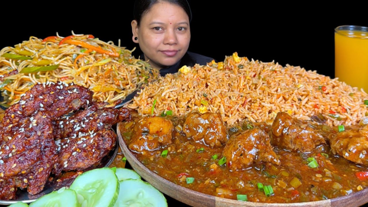 EATING SCHEZWAN FRIED RICE, MANCHURIAN, KOREAN FRIED CHICKEN & STREET STYLE NOODLES | EATING SHOW