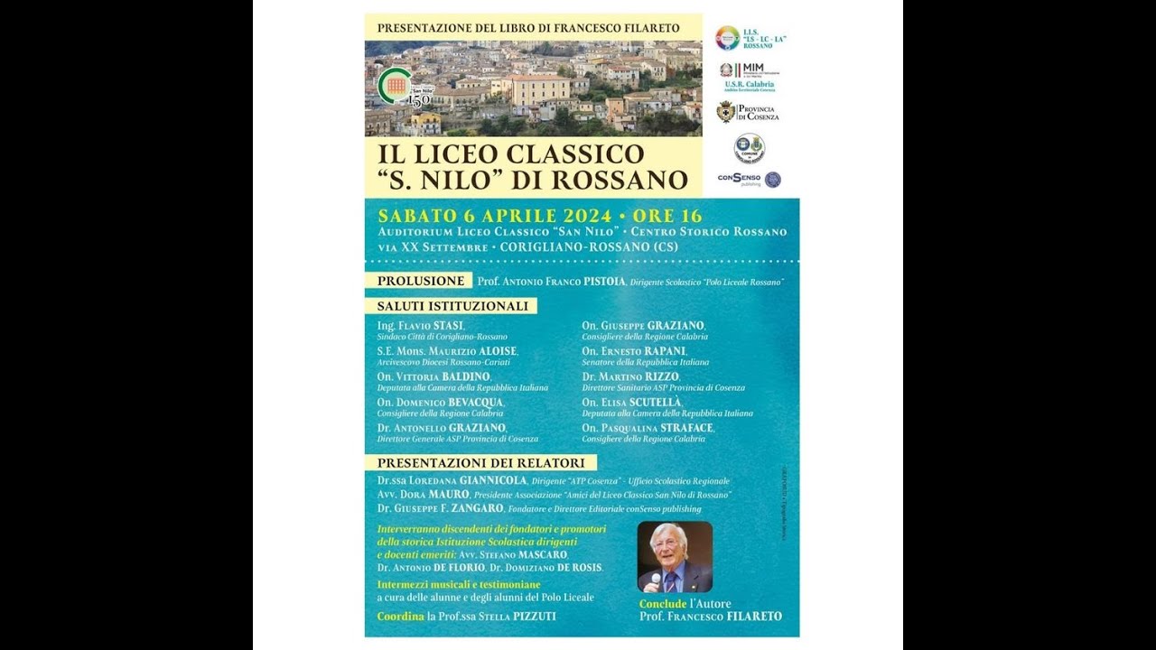 Presentazione libro di Francesco Filareto IL LICEO CLASSICO SAN NILO DI ROSSANO 1871 2021- 6/4/2024
