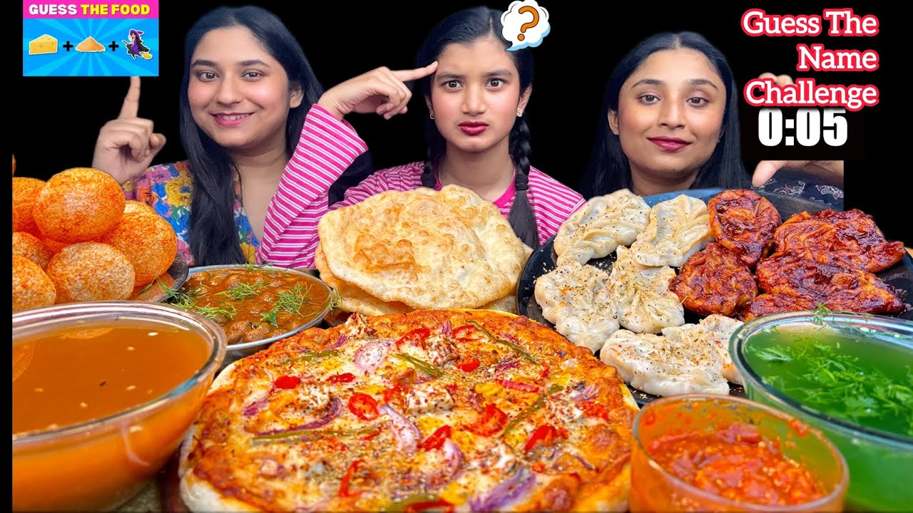 Guess The Name Challenge with Pizza,Cheese Corn and Pan Fried Momos,Chole Bhature and Spicy Panipuri