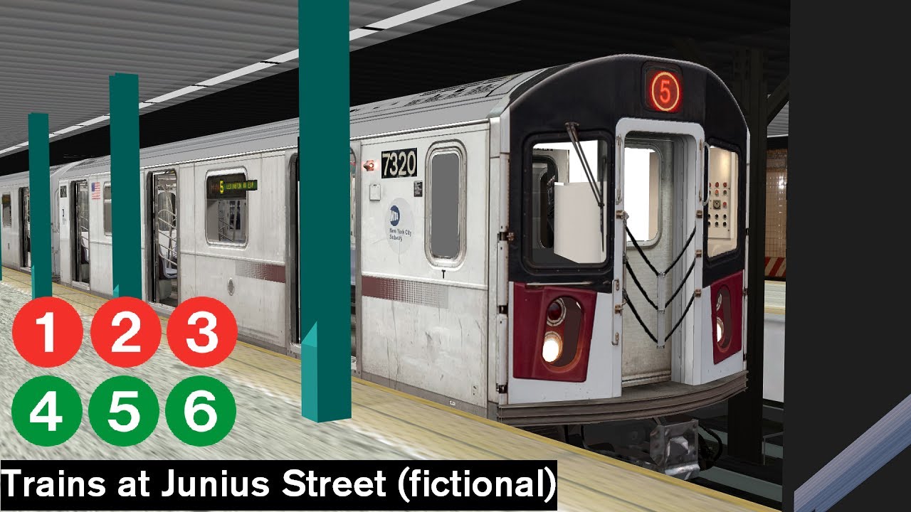 OpenBVE Virtual Railfanning: 1, 2, 3, 4, 5 and 6 Trains at Junius Street (fictional MT4 route)