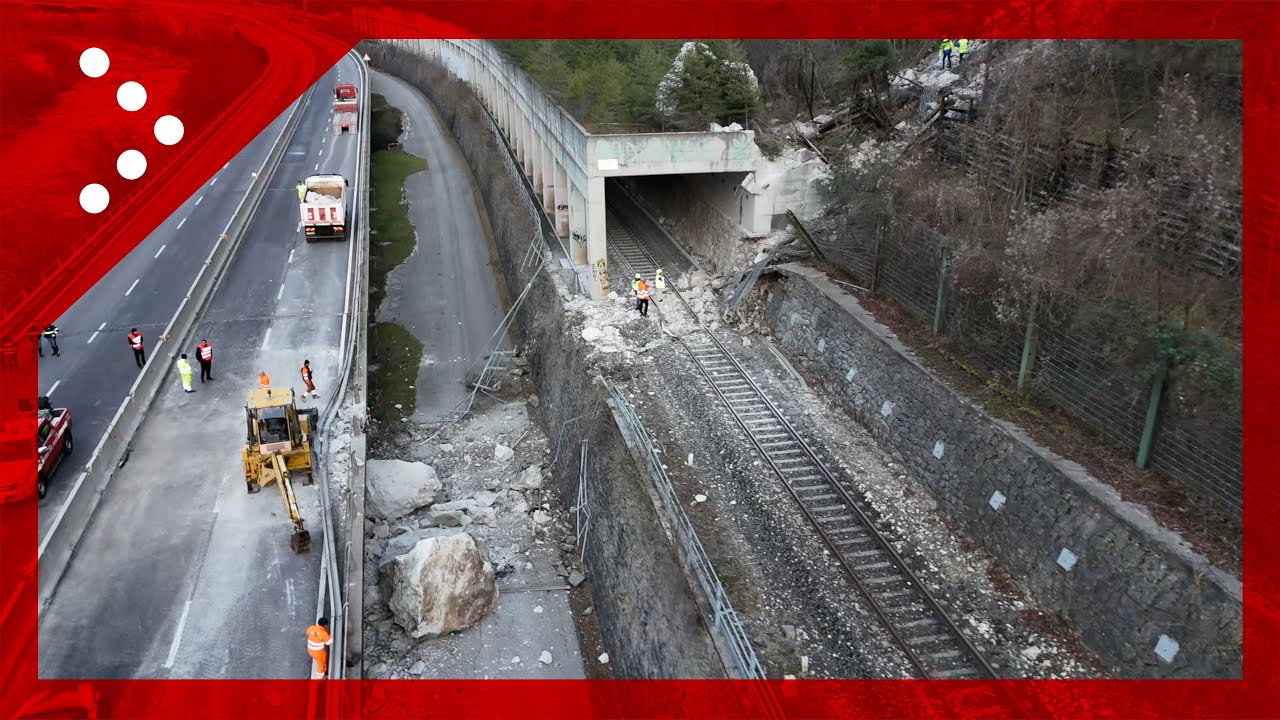 Massi enormi franano sulla statale Valsugana e sulla ferrovia nel vicentino: le immagini dal drone