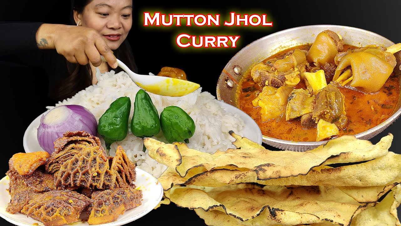 Eating Spicy Mutton Curry Jhol With Rice, Buff Innards/intestine, Nepali Eating Show, Mukbang