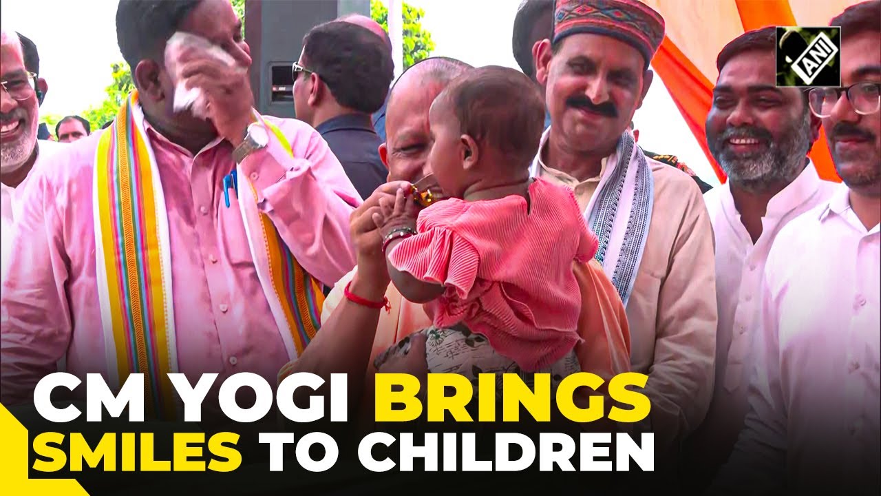 CM Yogi Adityanath brings smiles to children with chocolates during visit to flood victims