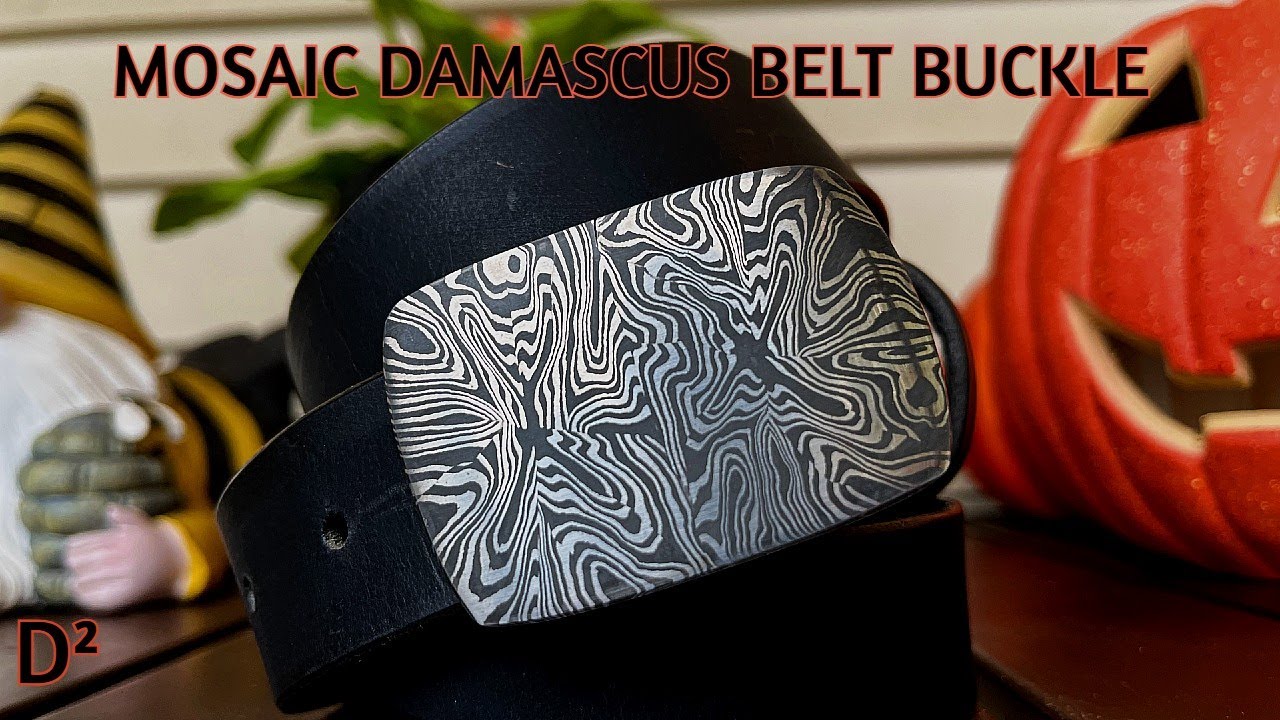 CUSTOM MOSAIC DAMASCUS Belt Buckle with Water Buffalo Belt!!