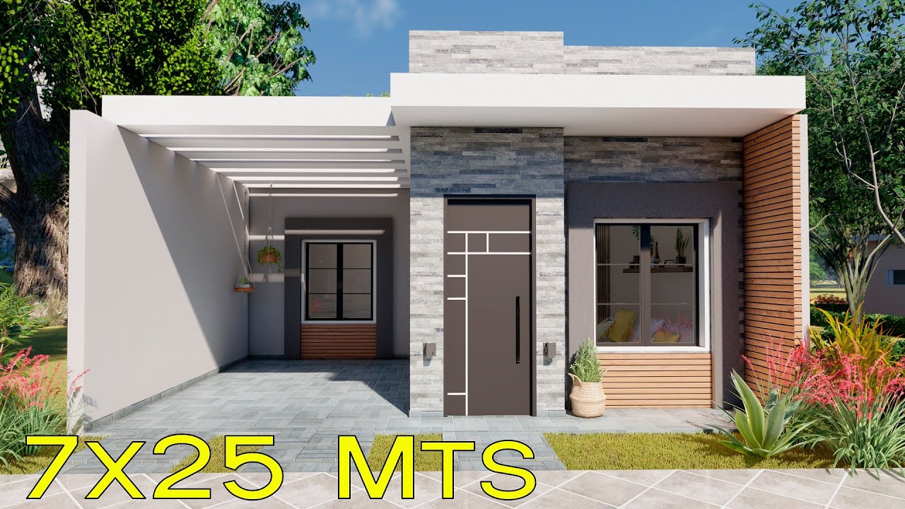 Plano de casa de 3 dormitorios | Casa de 7x25 metros
