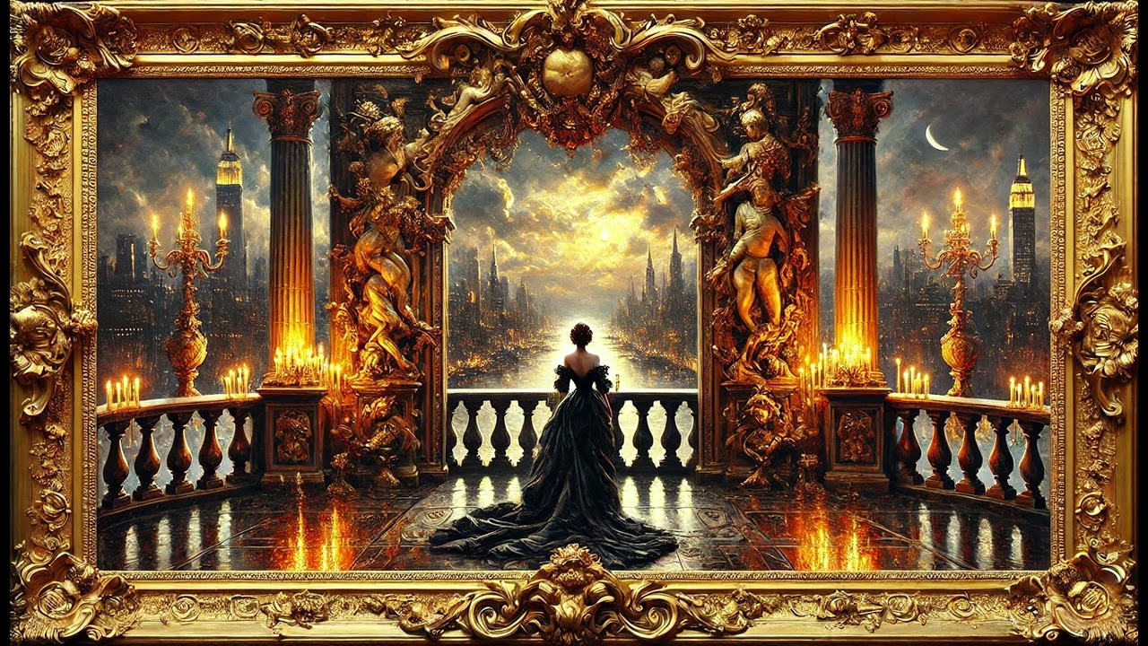Love of Silver and Shadows | Lavish Balcony Screensaver | Rags-to-Riches Drama | 4K Framed Art