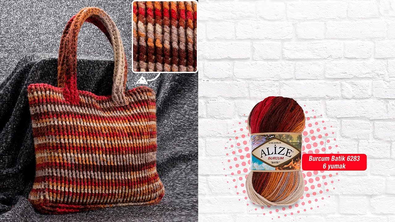 Alize Burcum Batik ile Tığ İşi Çanta Yapımı-Making Crochet Work Bag with Alize Burcum Batik