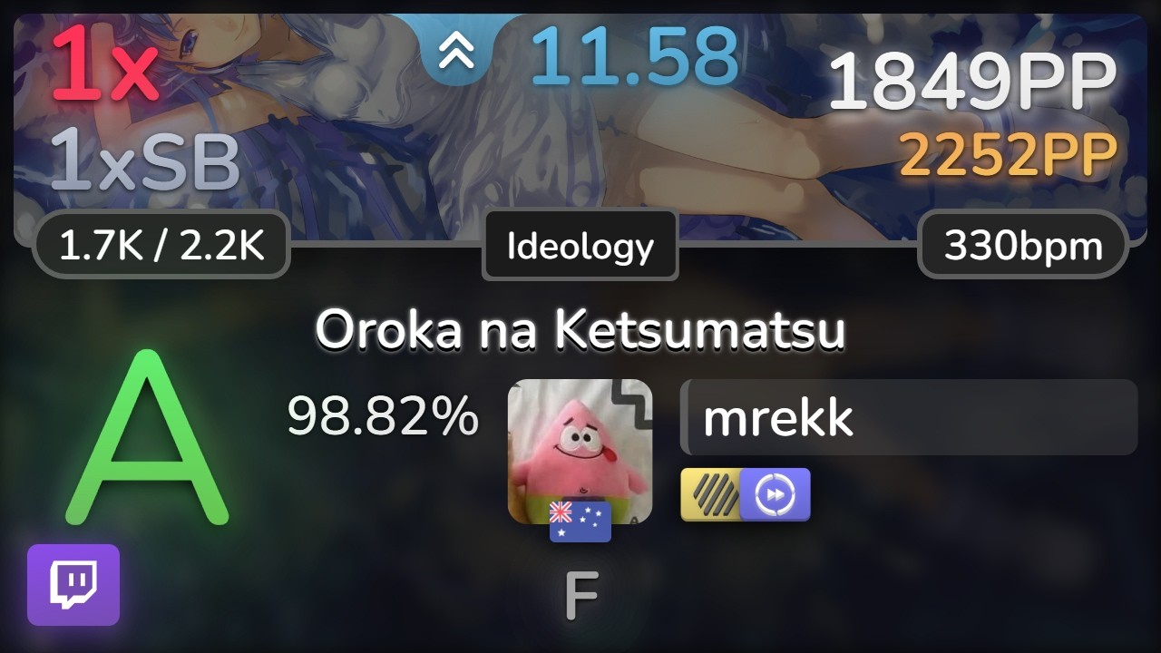 🔴 11.6⭐ mrekk | Yousei Teikoku - Oroka na Ketsumatsu [Ideology] +HDDT 98.82% | 1849pp 1❌ - osu!
