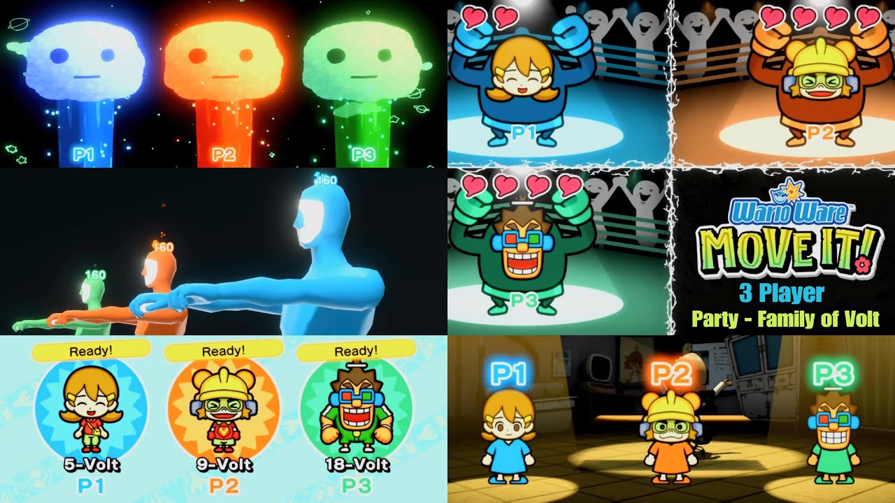 Warioware Move it! - Party Mode But Played as Family Volt! Three Player - Switch