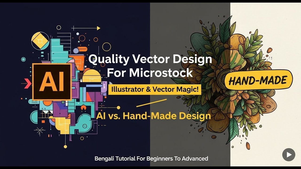 Quality Vector Design For Microstock By Illustrator & Vector Magic! AI vs. Hand-Made Design Bengali