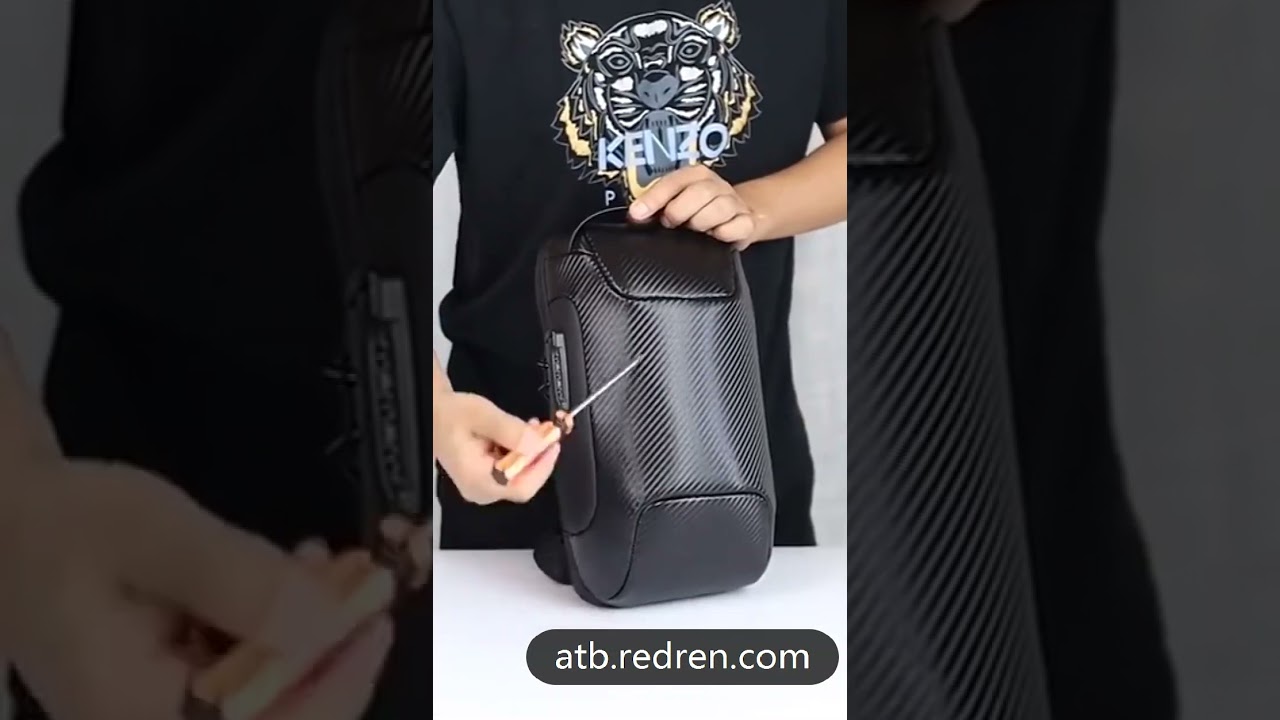 Mens Sling Chest Bag carbon fibre waterproof anti theft USB charging interface