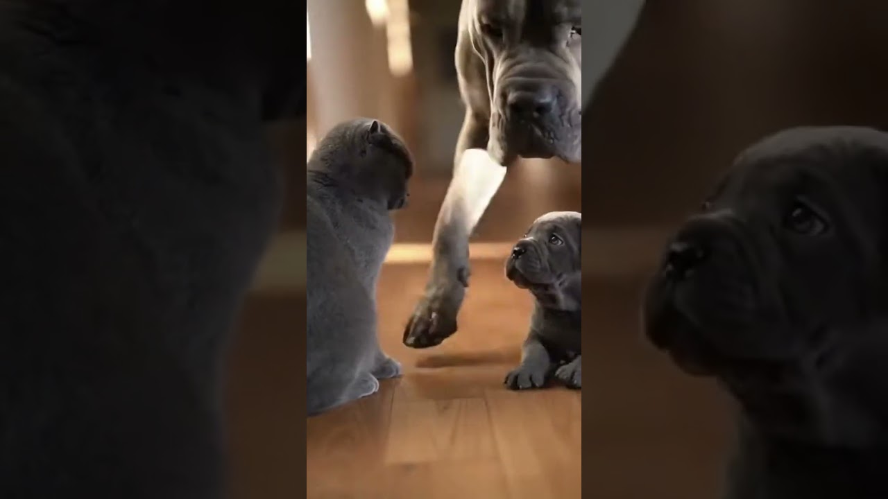 Scottish Fold Bullies a Cane Corso Puppy Playful Encounter 