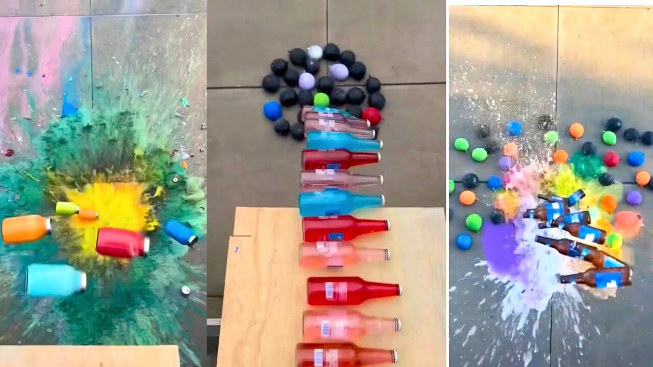 breaking glass bottles⚠crushing crunchy & soft things In Reverse