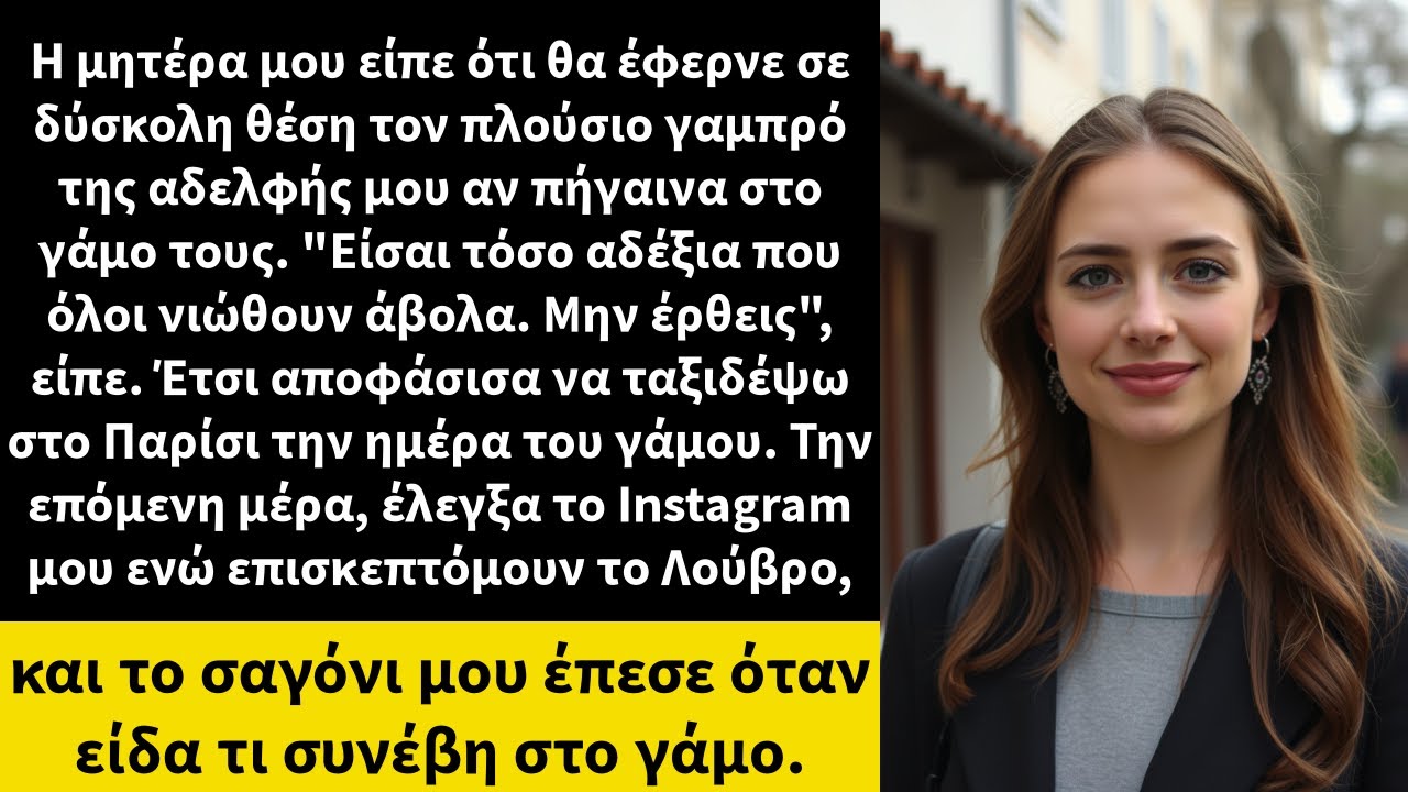 Η μητέρα μου είπε ότι θα έφερνε σε δύσκολη θέση τον πλούσιο γαμπρό της αδελφής μου αν πήγαινα στο