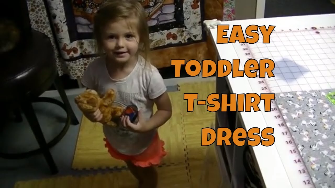 How to Sew a Toddler T-shirt Dress Tutorial with a T-shirt and Printed Fabric