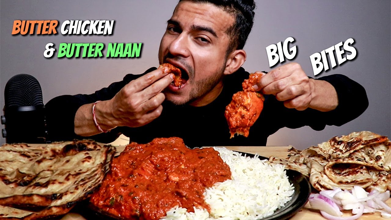 INDIAN Butter Chicken & Butter Naan With Jeera Rice | MUKBANG