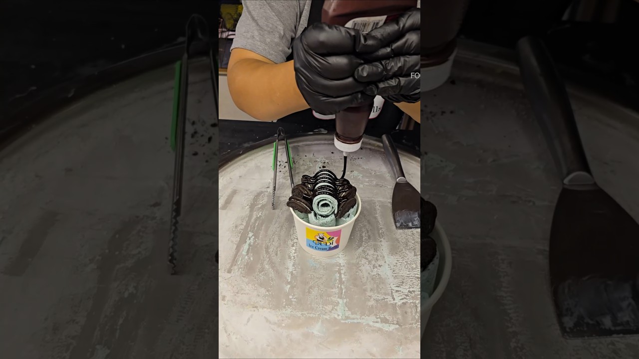 Mint Oreo Rolled Ice Cream Made on Cold Stone - Satisfying Street Food Dessert