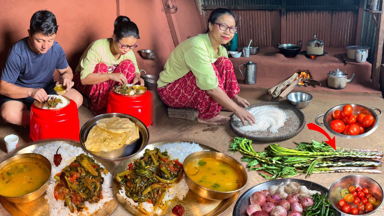 Wild Snake Lily Vegetable || Gurbo Saag Recipe, Chana Dal with Rice Nepali Cooking in Village